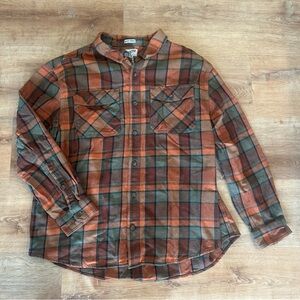 DULUTH 2XL Untucked Orange Plaid Relaxed Fit Long Sleeve Button Collared Flannel